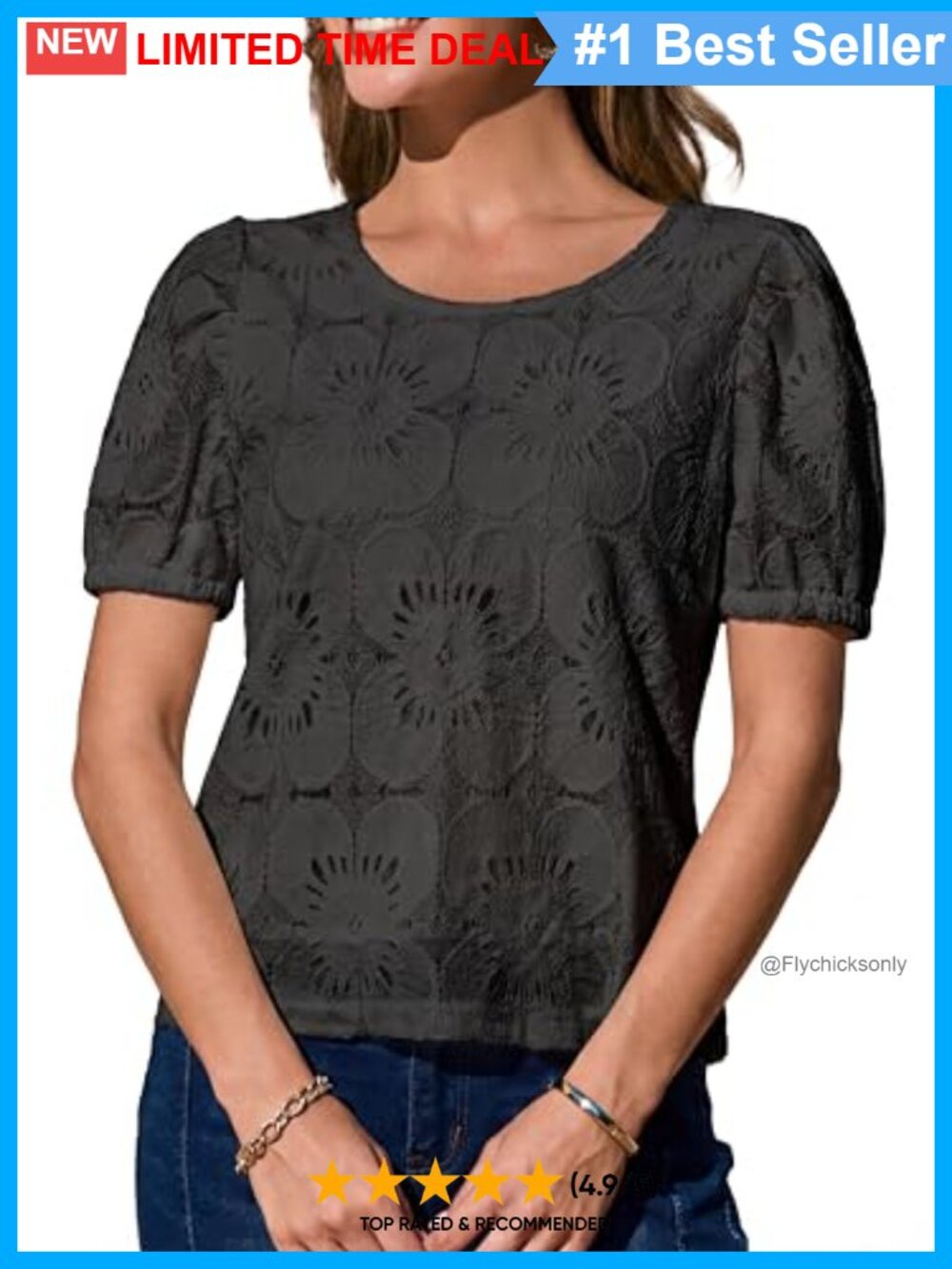Eyelet Lace Crochet Short Sleeve Blouse